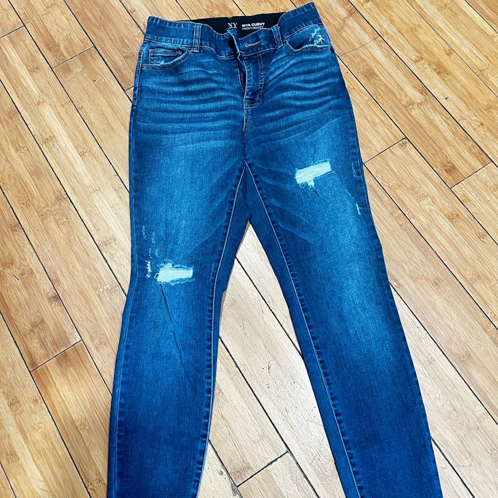 New York & Company Blue Skinny Jeans Distressed Style